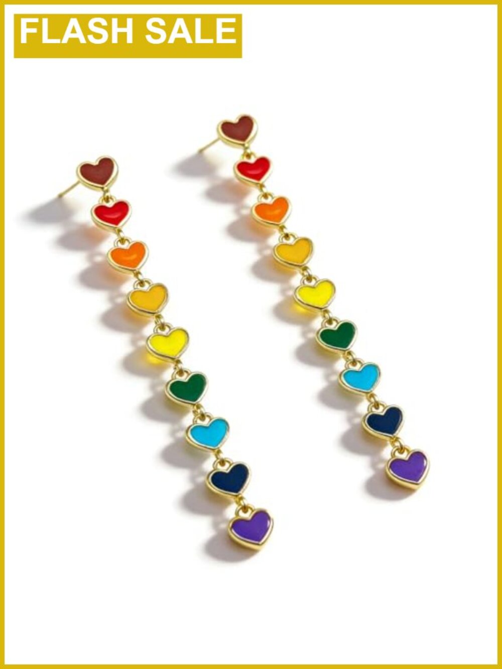 Rainbow Heart Dangle Earrings Pride Drop Pierced French Wire